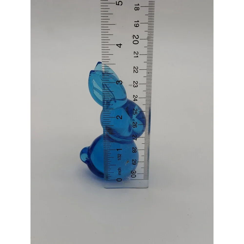 Byron Hicks Art Glass 90’ Blue Bunny Rabbit Figurine 3.5”H Rare Vintage Easter